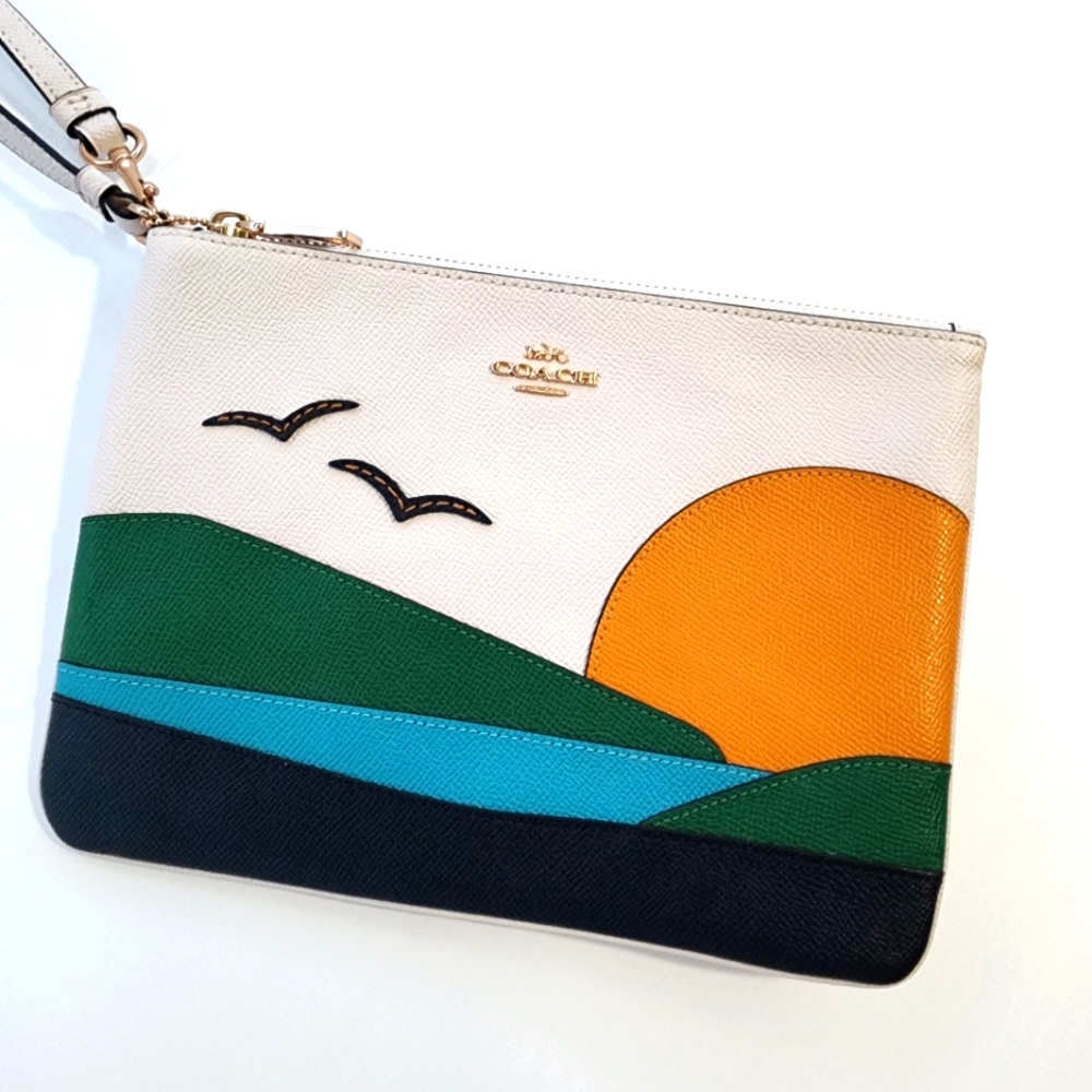 Coach Orange and Green Clutch with Modern Color Blocking Nwt